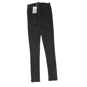 Comme USA Womens Moto Skinny Pants Faded Black Ribbed Ankle Zip P4107B Small NEW
